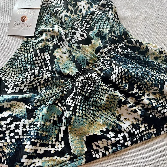 Lg NEW Shade & Shore Cheeky Triangle Tie Ruched Bikini‎ Bottoms Blue Snakeskin - Picture 3 of 8